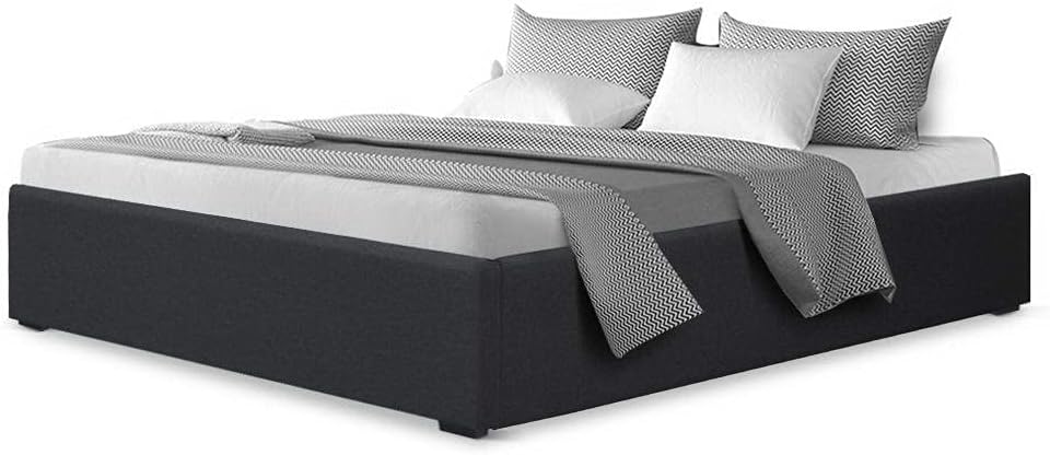 Artiss Double Bed Frame Platform Gas Lift Base Beds with Storage Bedroom Room Decor Home Furniture, Upholstered with Charcoal Faux Linen Fabric + Foam + Wood, Modern Design