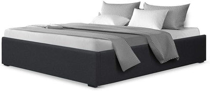 Artiss Double Bed Frame Platform Gas Lift Base Beds with Storage Bedroom Room Decor Home Furniture, Upholstered with Charcoal Faux Linen Fabric + Foam + Wood, Modern Design