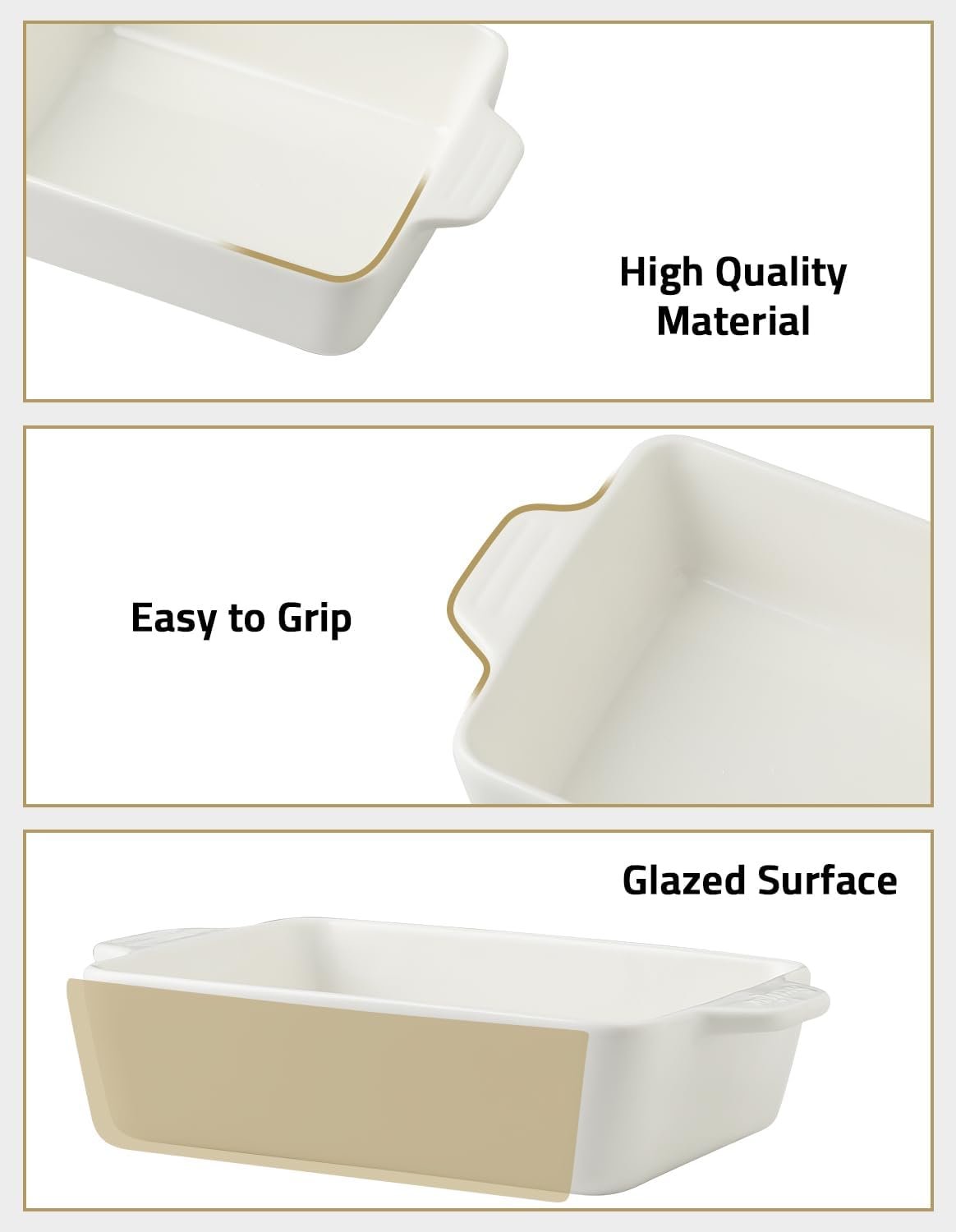 SWEEJAR Ceramic Bakeware Set, Rectangular Baking Dish Lasagna Pans for Cooking, Kitchen, Cake Dinner, Banquet and Daily Use, 11.8 x 7.8 x 2.75 Inches of Baking Pans (Yellow)