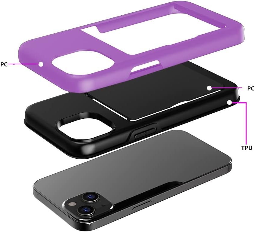 Asuwish Phone Case for iPhone 14 6.1 inch with Tempered Glass Screen Protector Cover and Credit Card Holder Stand Slim Hybrid Cell Accessories iPhone14 5G i i-Phone i14 iPhone14case Women Men Purple