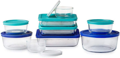 Pyrex 1128223 Simply Store Glass Food Containers with BPA Free Plastic Multi-Coloured Lids, (18-Piece set)