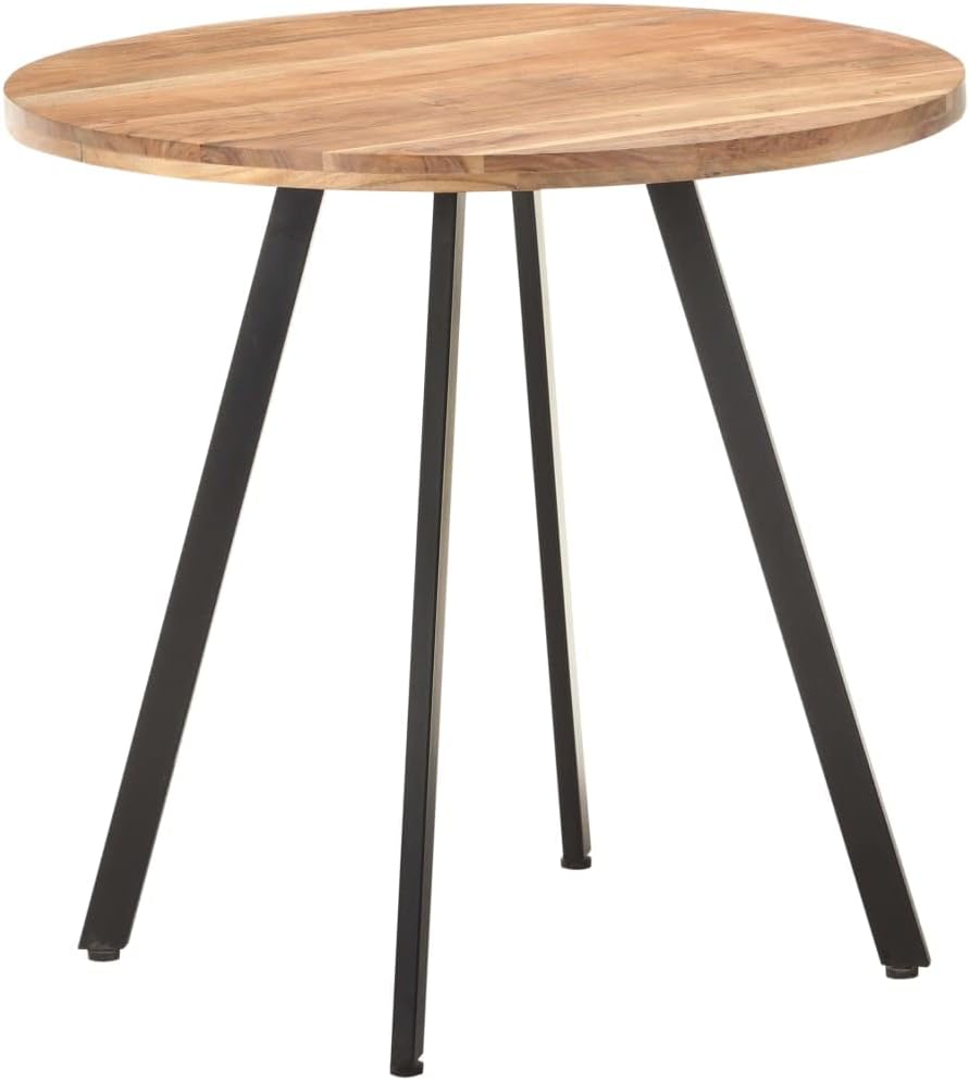 'vidaXL Solid Acacia Wood Dining Table with Iron Legs - Round Kitchen Table with Natural Finish - 80 cm Diameter - Industrial Style