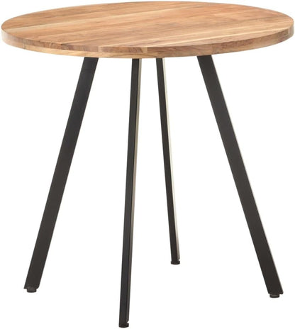 'vidaXL Solid Acacia Wood Dining Table with Iron Legs - Round Kitchen Table with Natural Finish - 80 cm Diameter - Industrial Style