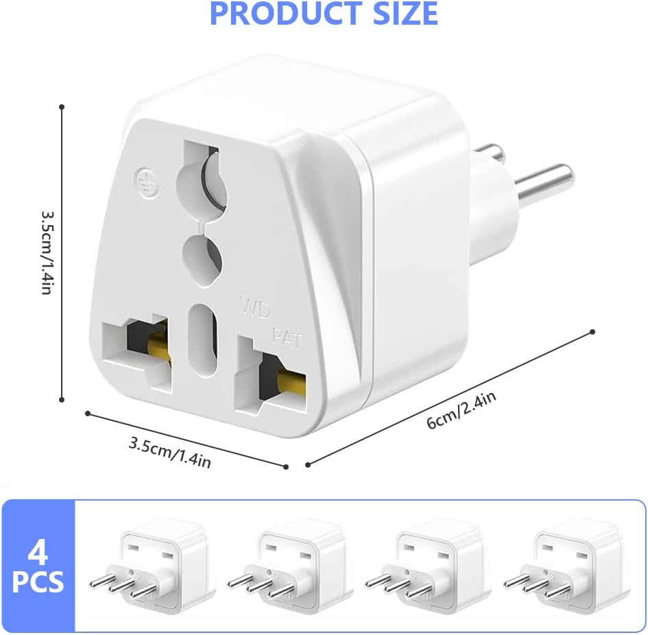 JOAASU Universal Travel to Italy Adapter, 4pcs World to Italy Socket Adapter, UK US China to Italian 10A Plug Converter for UK USA AUS to Italian Plug (White)