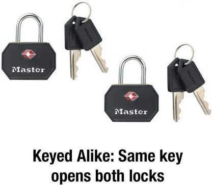 Master Lock 4681TBLK TSA Approved Luggage Lock with Key, 2 Pack, Assorted Colors