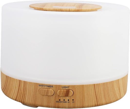 Portable Desk Humidifier, 500ml Wood Grain Air Humdifier, Low Noise Aromatherapy Diffuser with 7 Color LED Light and Remote Control, Auto Shut Down Aroma Diffuser(US Plug 110-240V)