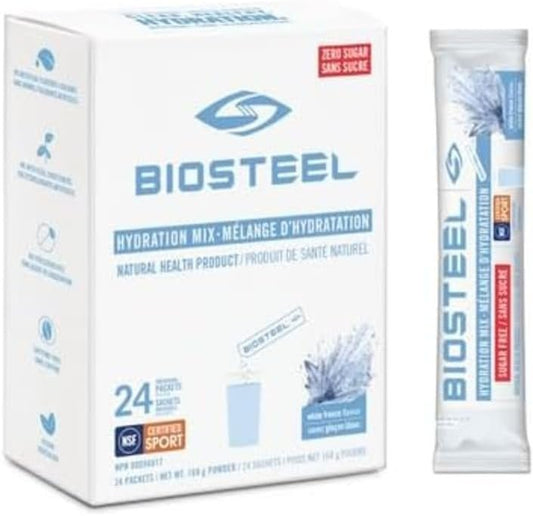 BioSteel Hydration Mix, Proudly Canadian - Great Tasting Hydration with Zero Sugar, and No Artificial Flavours or Preservatives, White Freeze Flavour, 24 Single Serving Packets