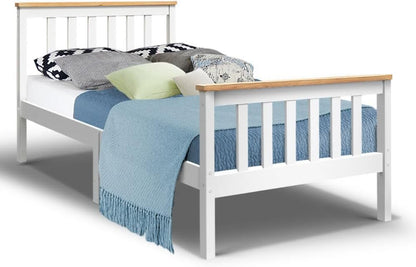 Artiss Single Bed Frame Platform Wooden Timber Frames Beds Base Bedroom Room Decor Home Furniture White with Reinforced Bracket Support for Kids, Toddler and Adult, Modern Design
