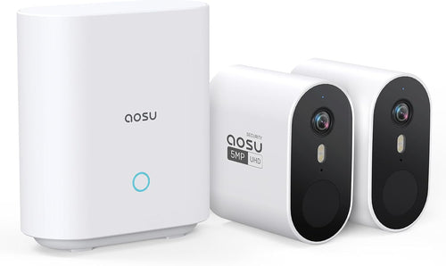 aosu Security Cameras Wireless Outdoor, 5MP UHD Wireless Security Camera System, 166Â° Wide Angle, 240-Day Battery Life, Night Vision, IP67, 1920p UHD, No Monthly Fee, Work with Alexa, Google Assistant