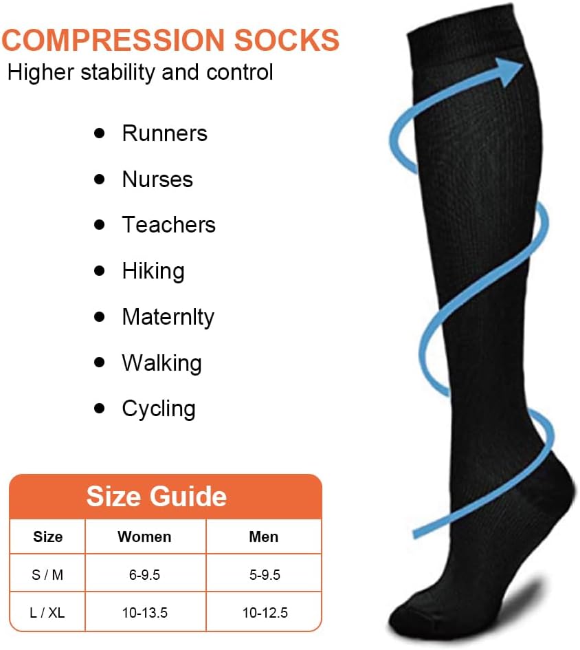 Sock Exchange Compression Socks, Anti-Fatigue Travel Flight Socks for Women & Men Circulation, Women's Flat Knit Knee Socks, Soft Breathable Cotton Blend Women’s Calf Socks