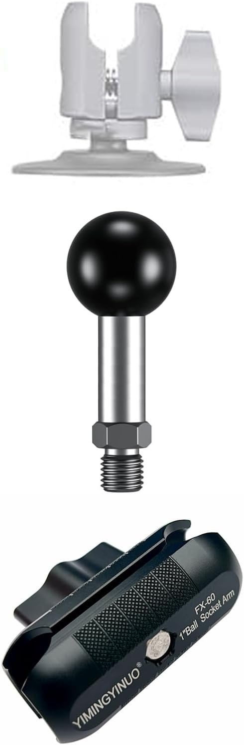 YIMINGYINUO 1'' Ball Mount with M8 x 1.25mm Threaded Post Compatible with RAM Mounts B Size 1 Inch Portale Screw Ball Head for Bike, Motorcycle,Rearview Mirror (Black1, M8)