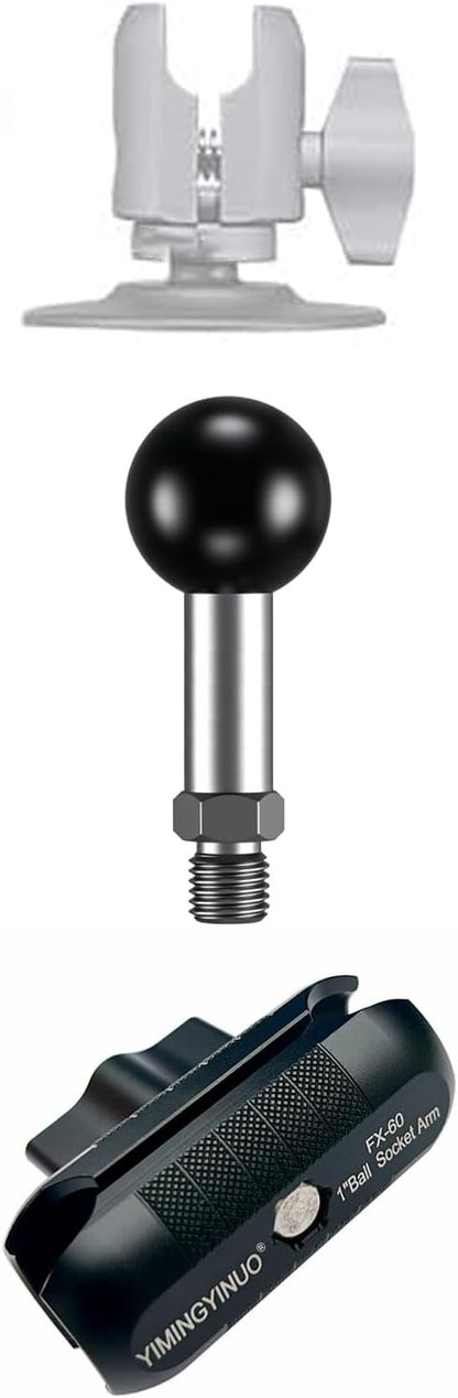 YIMINGYINUO 1'' Ball Mount with M8 x 1.25mm Threaded Post Compatible with RAM Mounts B Size 1 Inch Portale Screw Ball Head for Bike, Motorcycle,Rearview Mirror (Black1, M8)