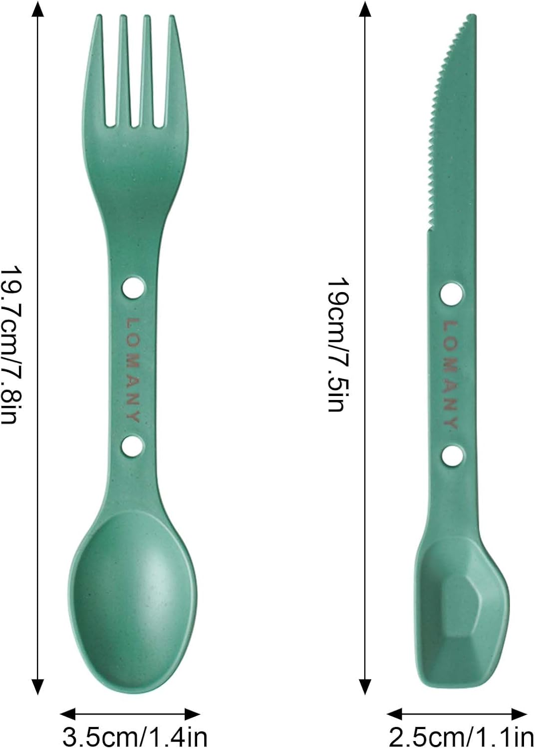 Reusable 4-in-2 Combo Camping Utensil Set, 2 Sets Spoon-Fork-Knife Travel Utensils, Portable Plastic Cutlery Backpacking Gear for Lunch Hiking Outdoor Survival (4, Green, Orange, Blue, Grey)
