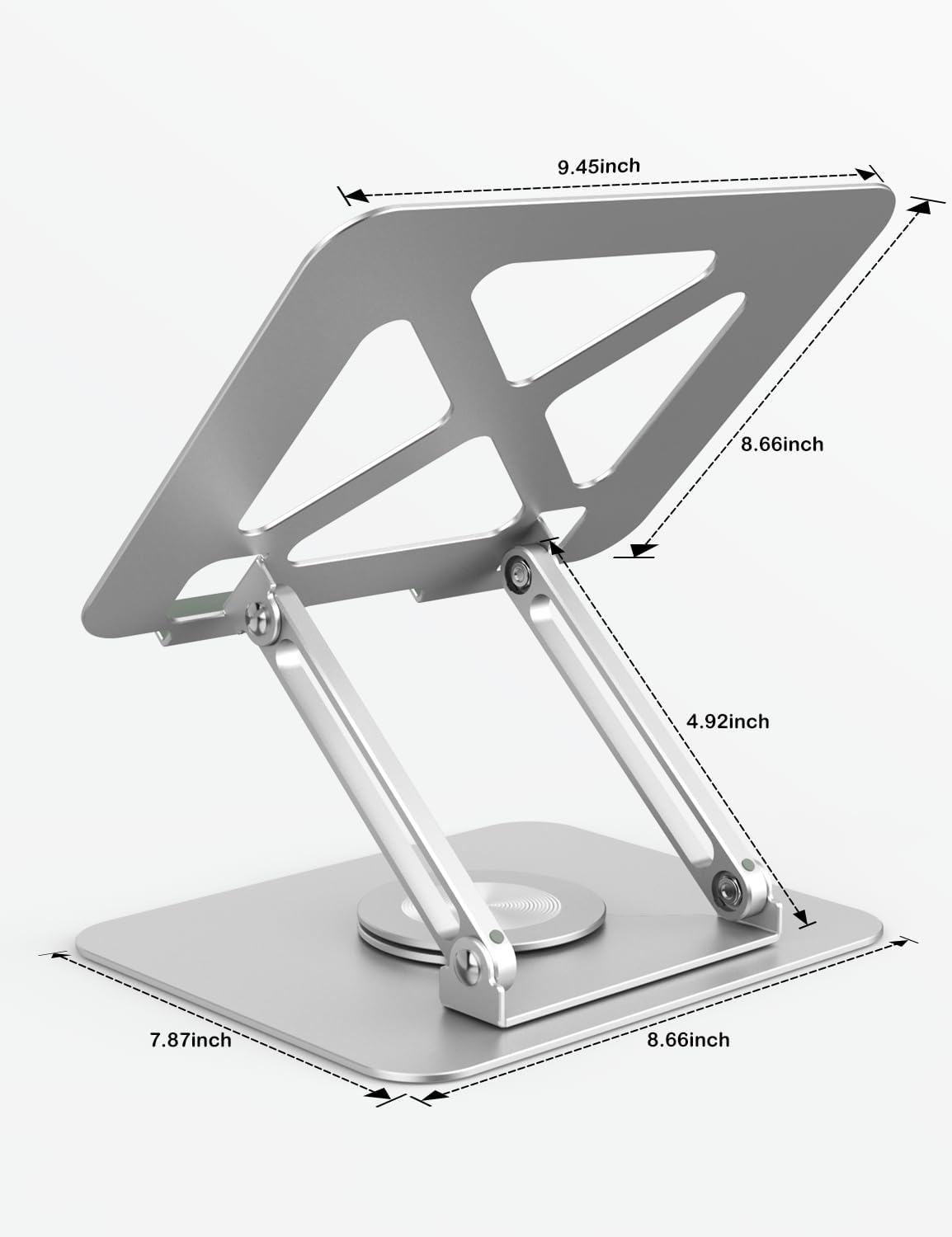 PHOCAR 360° Rotating Laptop Stand for Desk, Aluminum Foldable Laptop Holder, Adjusutable Laptop Riser Compatible with MacBook Air/Pro, DELL, Surface, HP, Acer, ASUS, Lenovo, Victus, up to 16''