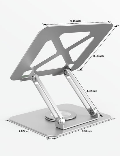 PHOCAR 360° Rotating Laptop Stand for Desk, Aluminum Foldable Laptop Holder, Adjusutable Laptop Riser Compatible with MacBook Air/Pro, DELL, Surface, HP, Acer, ASUS, Lenovo, Victus, up to 16''