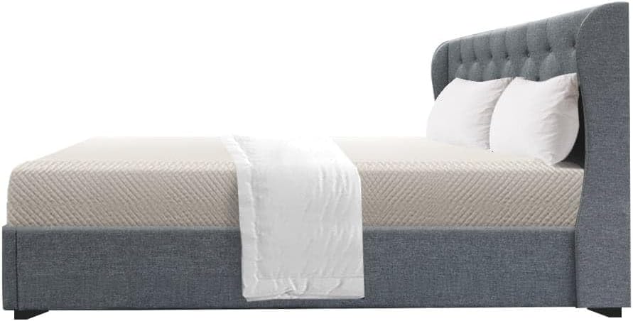 Artiss Queen Bed Frame Platform Wingback Headboard Frames Gas Lift Beds Base with Storage Space Bedroom Room Decor Home Furniture, Upholstered with Grey Faux Linen Fabric + Foam + Wood