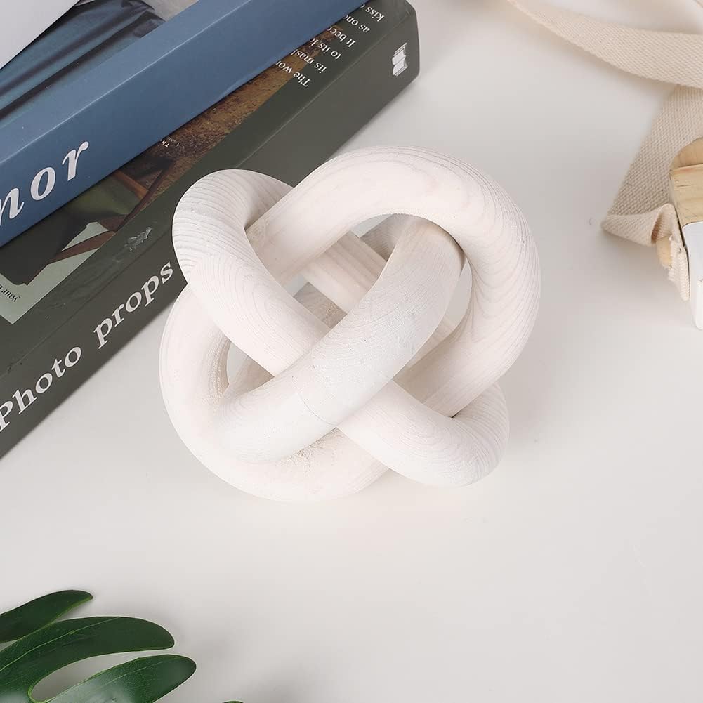 Jlong Wood Knot Decor, 3-Link Wood Chain Link Coffee Table Decor, Small Shelf Decor Accents, Hand Carved Modern Farmhouse Boho Wooden Knot Decorative Chain Wood Decor for Living Room Bedroom Office