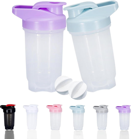GAISHION Shaker Bottle Protein Shakes Cup and 10-Ounce/300ML Shaker-Bottle with Whisk Balls, Protein Shaker- Bottles Set, Non-BPA plastic(Bule+Purple(2PCS))
