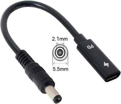 Cablecc Type C USB-C Female Input to DC 5.5x2.1mm Power PD Charge Cable fit for Laptop 18-20V