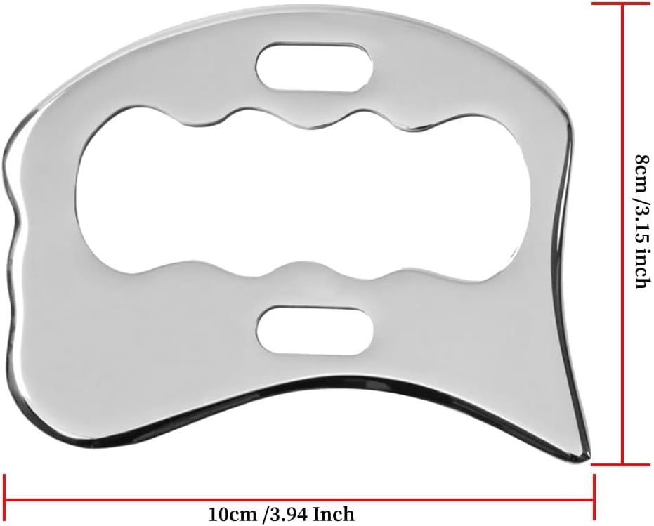 Generic 2-Piece Gua Sha Tool, 304 Stainless Steel Massage Tool, Scraper for Muscle Soft Tissue Mobilization, Back, Leg, Arm, Neck, with Pouch