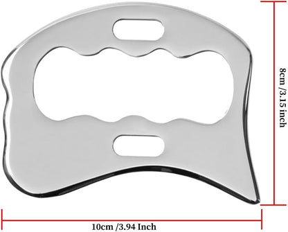 Generic 2-Piece Gua Sha Tool, 304 Stainless Steel Massage Tool, Scraper for Muscle Soft Tissue Mobilization, Back, Leg, Arm, Neck, with Pouch