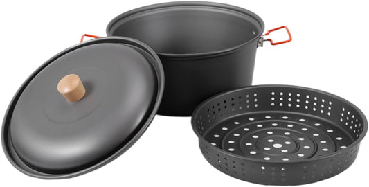 Camping Pot Portable Large Capacity Camp Pan Lightweight Heat Resistant Cooking Pot Outdoor Picnic Steamer Boiling Gear for Backpacking, Hiking, Travel, Campfire, Adventure