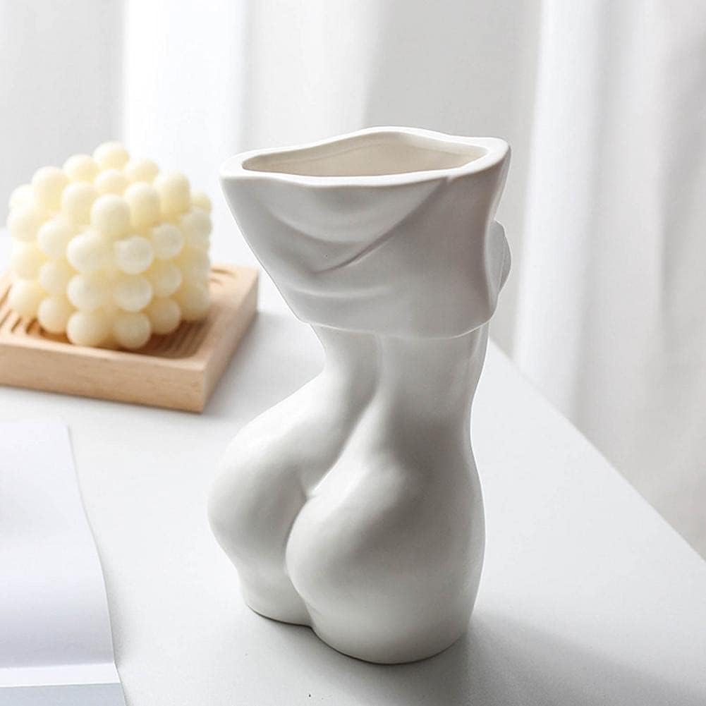Feminine Body Vase Ceramic Female Undressing Vase, Modern Body Vase Creative White Vase for Living Room Bookshelf Home Decor