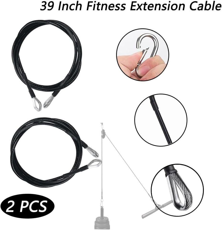 TONLOOEEL 2 Pack 39 Inch Fitness Extension Cable,Fitness Extension Rope Attachments Home Gym Cable Pulley System Fitness Cable for Tricep Pull Down and Leg Exercise Home Gym Machine Accessories