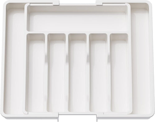 POLCANUR Cutlery Drawer Organizer, Expandable Utensil Tray for Kitchen, BPA Free Flatware and Silverware Holder, Adjustable Plastic Storage for Spoons Forks Knives,Organizers and Storage,Large-White