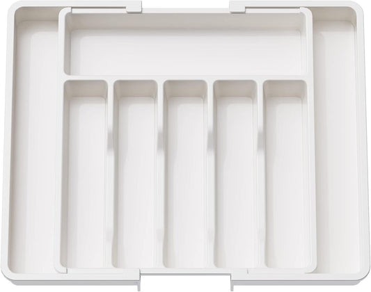POLCANUR Cutlery Drawer Organizer, Expandable Utensil Tray for Kitchen, BPA Free Flatware and Silverware Holder, Adjustable Plastic Storage for Spoons Forks Knives,Organizers and Storage,Large-White