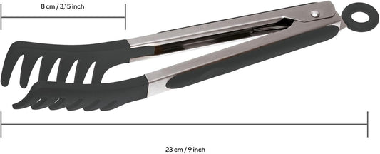 Sambonet Gadgets 18/10 Stainless Steel and Silicone Spaghetti Server Tongs Dishwasher Safe 23cm Black