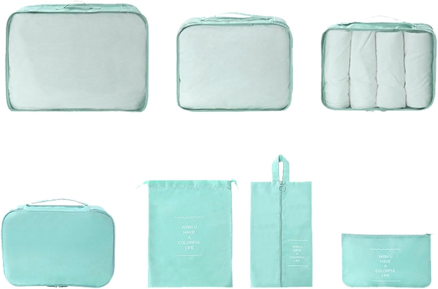 Travel Storage Bag, Suitcase Packing, 7 Cubes, Lightweight Luggage Organizer, Water-Resistant Efficient Space Saving Accessories 330g for Vacation, Business Trips