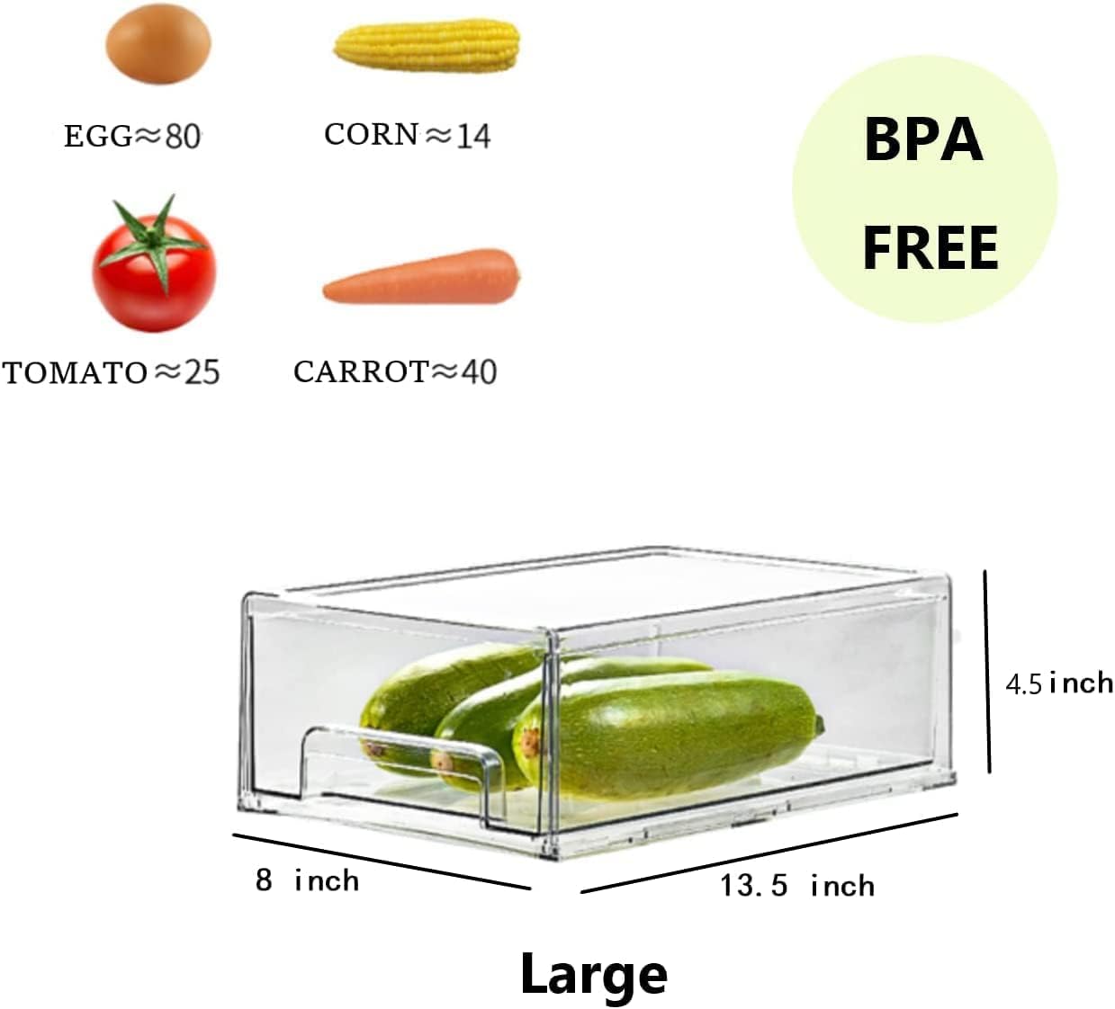 Stackable Storage Drawer, XICEN Clear Pull Out Plastic Food Fridge Organizer Bins for Home Office Pantry Shelf Organization (2 Pack)