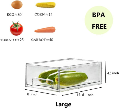 Stackable Storage Drawer, XICEN Clear Pull Out Plastic Food Fridge Organizer Bins for Home Office Pantry Shelf Organization (2 Pack)