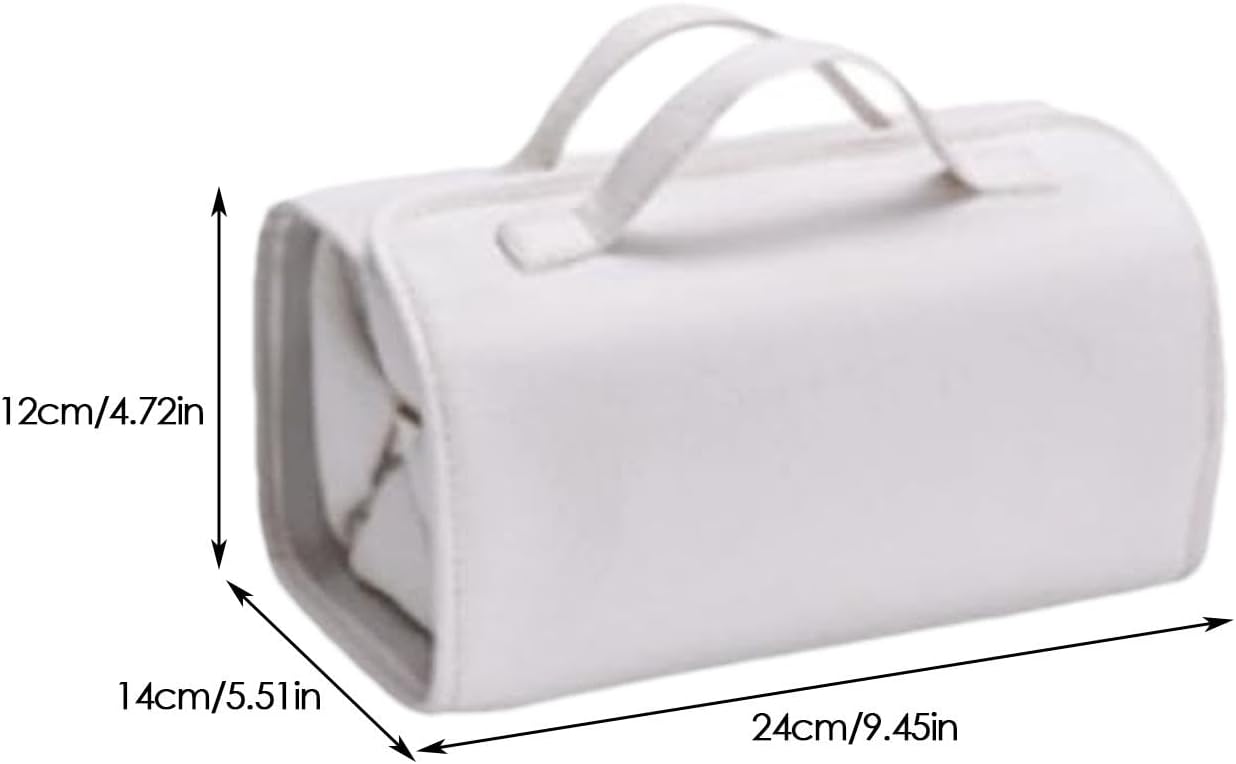 Toiletry Roll Up Travel Bag | Large Capacity Leather Waterproof Cosmetic and Makeup Bag | Open Flat 4 Detachable Clear Compartment Portable Toiletry Bag Pouch with Handle for Accessories, white,