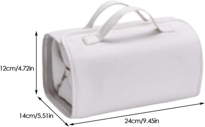 Toiletry Roll Up Travel Bag | Large Capacity Leather Waterproof Cosmetic and Makeup Bag | Open Flat 4 Detachable Clear Compartment Portable Toiletry Bag Pouch with Handle for Accessories, white,