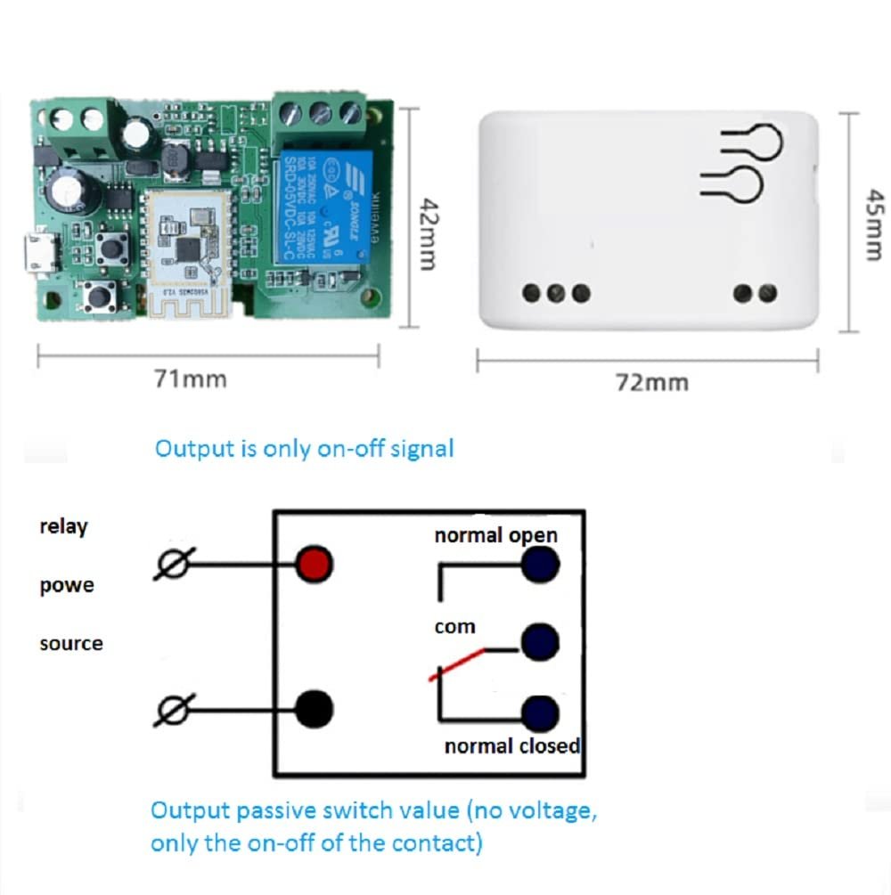 MHCOZY 1 Channel 5-32V eWelink app WiFi Bluetooth Smart Dry Contact Relay Switch Module,Phone app Remote Garage Gate Door,Work with Alexa Assistant