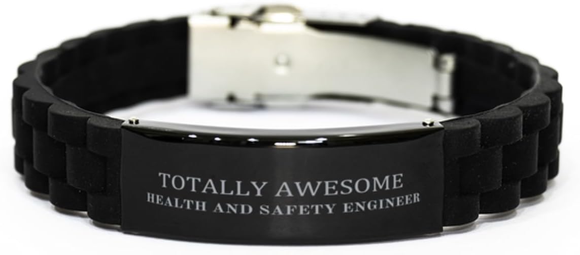 Black Glidelock Clasp Bracelet for Health and Safety Engineer - Totally awesome and unique accessory for the confident professional, Small, Silver Plated Zinc, Cubic Zirconia