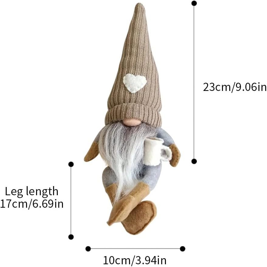 2 Pcs Coffee Gnomes Plush Bar Decor, Handmade Swedish Tomte Gnomes Gifts Farmhouse Scandinavian Figurine Gnome for Home Kitchen Coffee Station Table Shelf Decor (Brown)