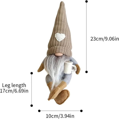 2 Pcs Coffee Gnomes Plush Bar Decor, Handmade Swedish Tomte Gnomes Gifts Farmhouse Scandinavian Figurine Gnome for Home Kitchen Coffee Station Table Shelf Decor (Brown)