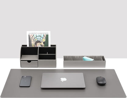 Vlando Professional Desk Organizer with Drawer, Office Supplies, 5 Compartment Desktop Storage Holder, Gray