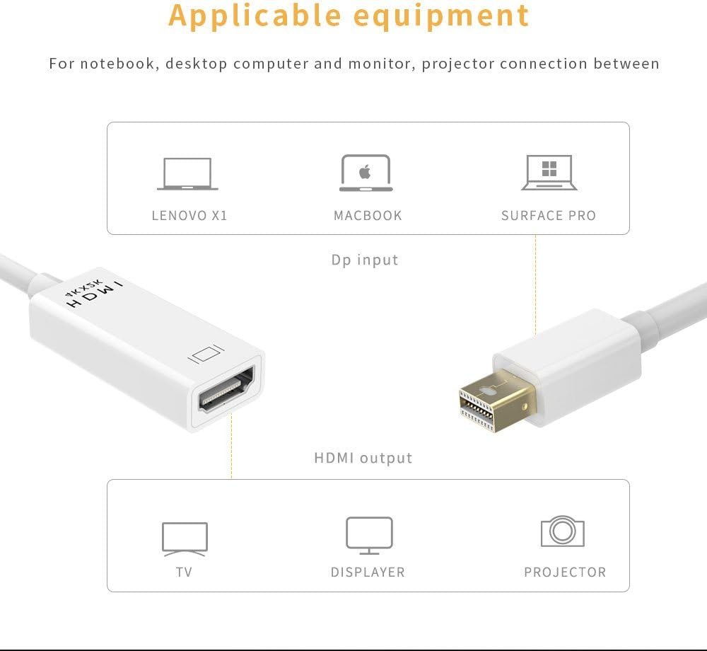 T Tersely 4K x 2K Mini DisplayPort to HDMI Adapter, Mini DP Male to HDMI Female Thunderbolt 2.0 for Apple MacBook Pro Air 13 (2008-2011), for Microsoft Surface Pro 4 Pro 3, for Chromebook - White