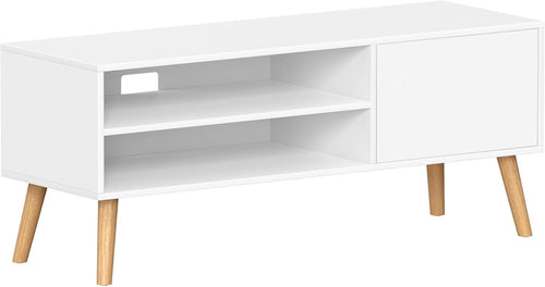 VASAGLE TV Cabinet Stand TV Cabinet for Up to 55 Inches TV Stand, 120cm Long TV Stand, Entertainment Centre, Mid Century Modern Living Room Bedroom White LTV120T46