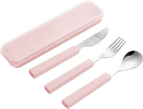 VANRA 3-Piece Children Utensils Set 18/10 Stainless Steel Child Flatware Set Silverware Knife Spoon Fork Set with Travel Case for Kids Lunch Box (Pink)