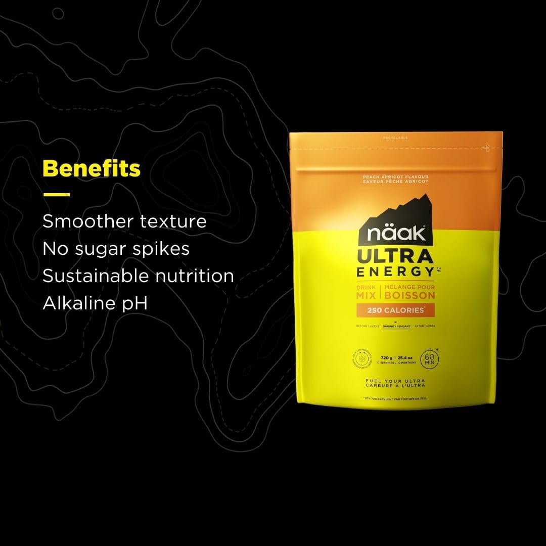 NÄAK Drink Mixes Ultra Energy™, 10 servings, 720g | Sport hydration Mix, electrolytes, BCAAs developed for athletes and performance | Vegan, Plant-Based Protein, Non GMO, gluten free (Peach Apricot)