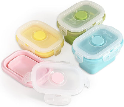Cozihom Pack of 4, Collapsible Food Supplement Box, Collapsible Silicone Food Storage Container with Clip-on Lid, Portion Control Containers, Stackable, Space Saving, Microwave/ Fridge/ Freezer/Dishwasher Safe, BPA Free, 5 Oz