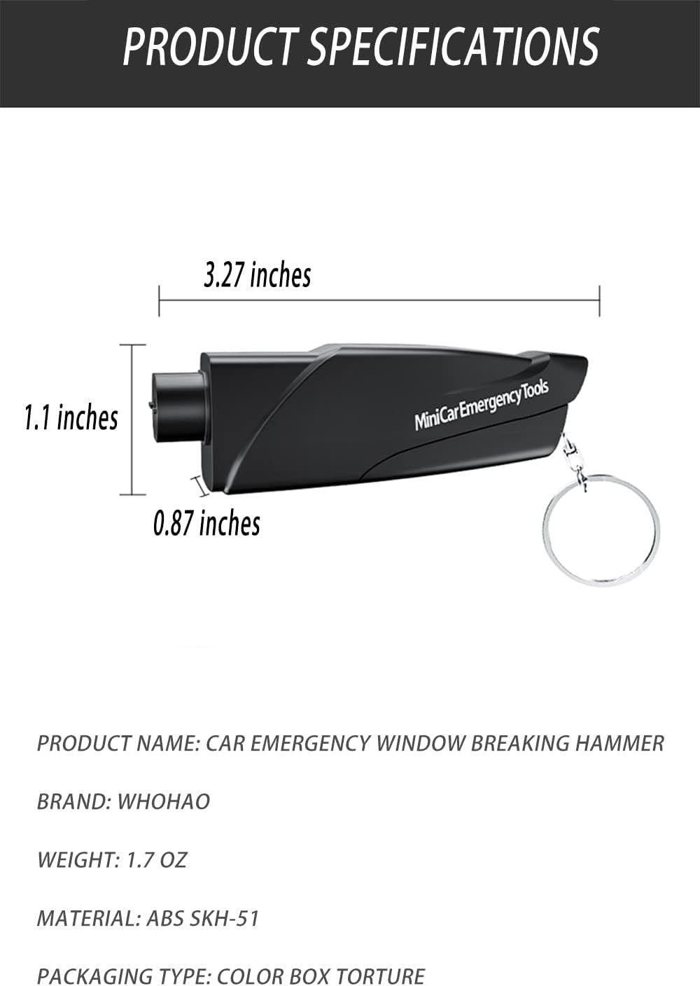 WHOHAO 4 Pack Car Window Breaker and Seat Belt Cutter, Emergency Keychain Car Escape Tool with Glass Breaker Seatbelt Cutter,Car Safety Hammer,Black
