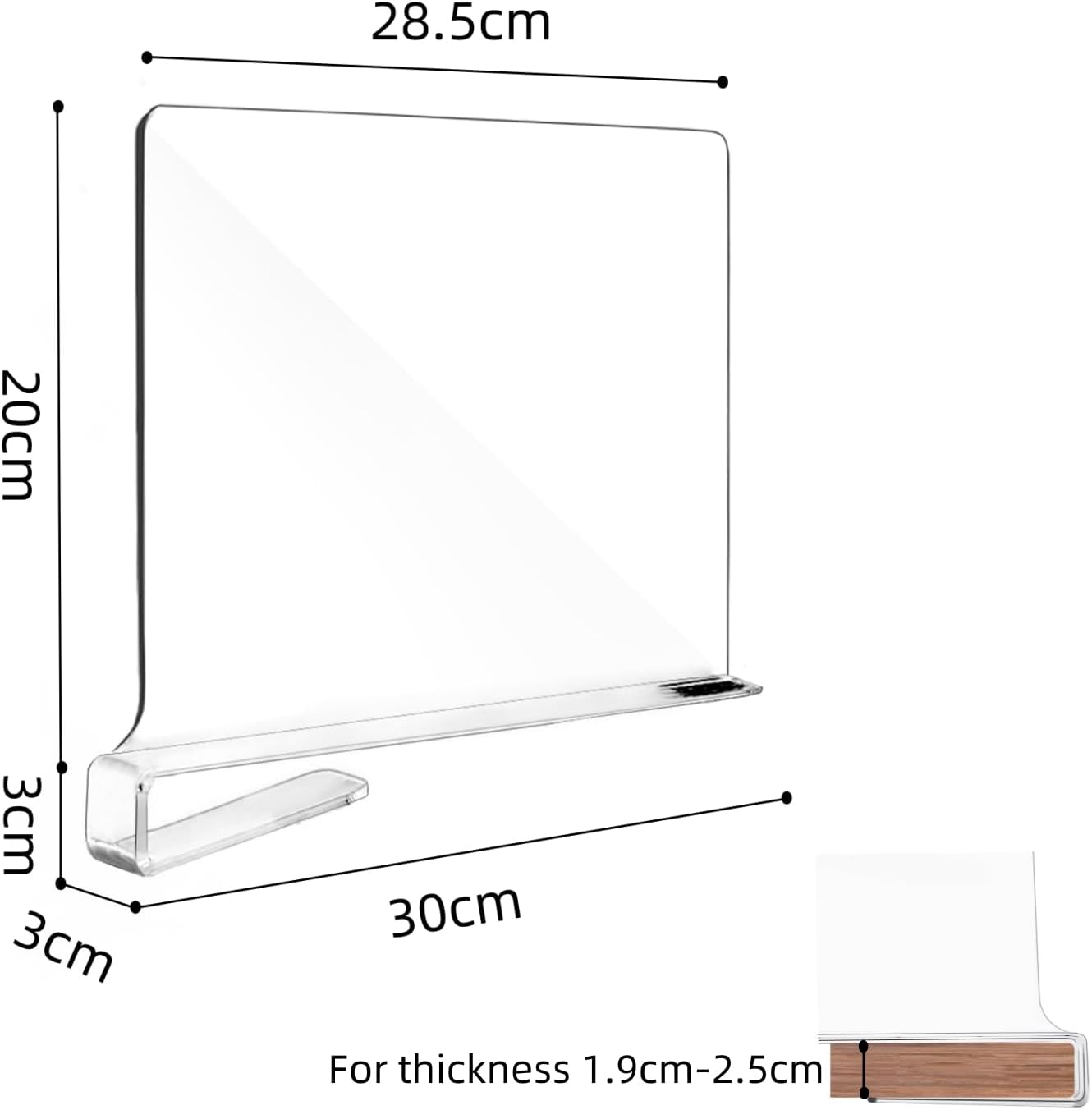 FORYUSE 12 Pack Acrylic Shelf Dividers for Closet Organization Clear Organiser Wooden Shelving Cabinet Separator Bedroom Kitchen Office Bookcase