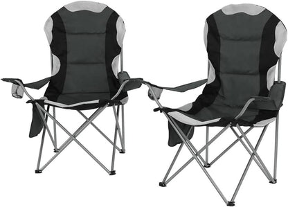 Weisshorn Set of 2 Camping Chairs, Outdoor Armchair Lounge Beach Chair Portable Folding Lightweight Camp Lounger Travel Hiking Fishing Picnic Gear, with Carry Bag Drink Holder Foldable Grey