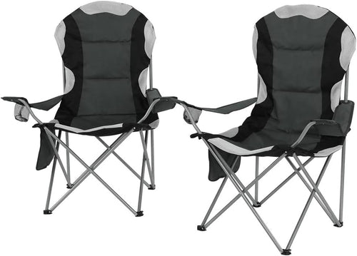 Weisshorn Set of 2 Camping Chairs, Outdoor Armchair Lounge Beach Chair Portable Folding Lightweight Camp Lounger Travel Hiking Fishing Picnic Gear, with Carry Bag Drink Holder Foldable Grey
